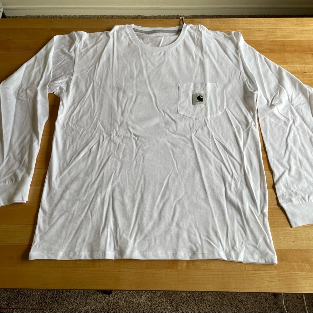 NWT Carhartt WIP Women's Medium Long Sleeve Pocket T-Shirt, White / Grey Heather
